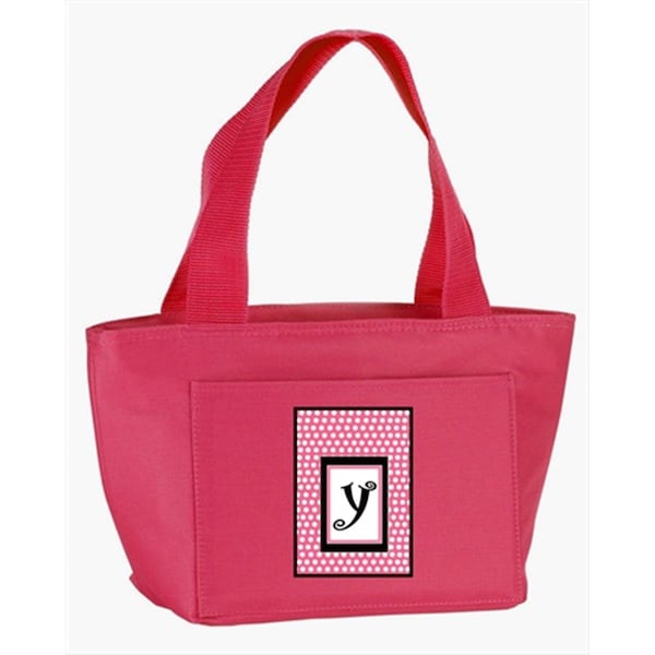 Carolines Treasures Monogram Letter Y - Pink Black Polka Dots Lunch Bag or Doggie Bag CJ1001-Y-PK-8808 - main